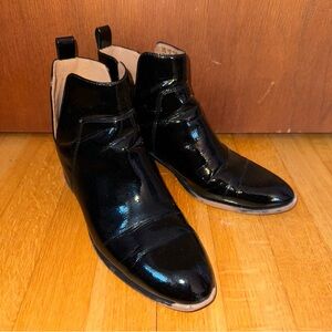 Size 8 Franco Sarto shiny black faux leather boots